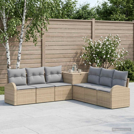 Soffset 7 st Beige och Ljusgrå Poly Rattan och stål