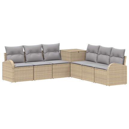 Soffset 7 st Beige och Ljusgrå Poly Rattan och stål