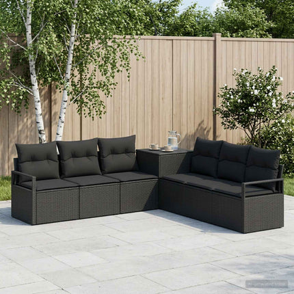 Soffset 7 st Svart Poly Rattan och stål