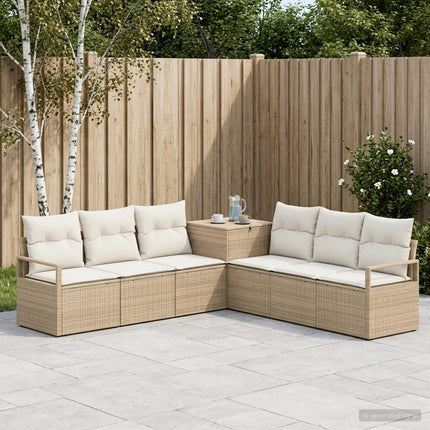 Soffset 7 st Beige och krämvit Poly Rattan och stål