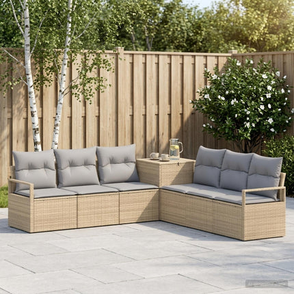 Soffset 7 st Beige och Ljusgrå Poly Rattan och stål