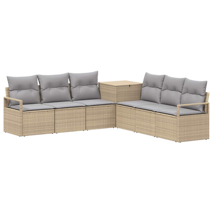 Soffset 7 st Beige och Ljusgrå Poly Rattan och stål
