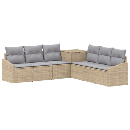 Soffset 7 pcs Beige och Ljusgrå Poly Rattan och stål