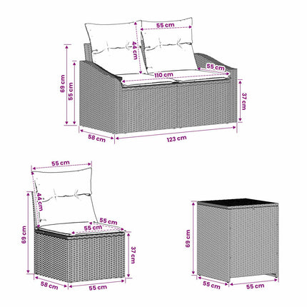 Soffset 7 pcs Ljusgrå och mörkgrå Poly Rattan och stål
