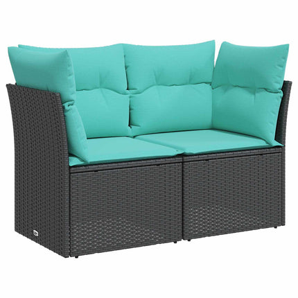 Soffset 7 pcs Svart och blå Poly Rattan och stål