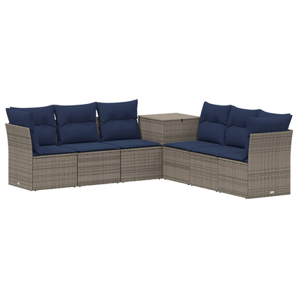 Soffset 7 pcs Grå och Marinblå Poly Rattan och stål