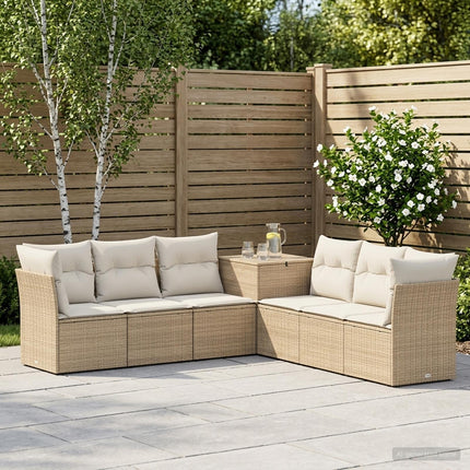 Soffset 7 st Beige och krämvit Poly Rattan och stål