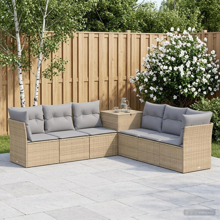 Soffset 7 st Beige och Ljusgrå Poly Rattan och stål