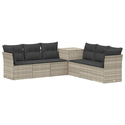 Soffset 7 pcs Ljusgrå och mörkgrå Poly Rattan och stål