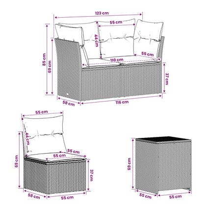 Soffset 7 pcs Ljusgrå och mörkgrå Poly Rattan och stål