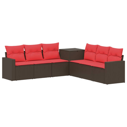 Soffset 7 pcs Brun och Röd Poly Rattan och stål