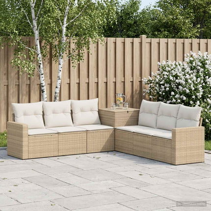 Soffset 7 st Beige och krämvit Poly Rattan och stål