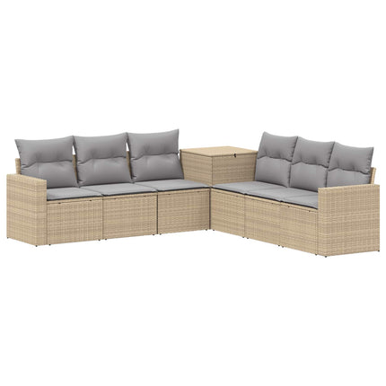Soffset 7 st Beige och Ljusgrå Poly Rattan och stål