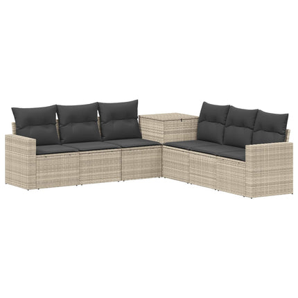 Soffset 7 pcs Ljusgrå och mörkgrå Poly Rattan och stål
