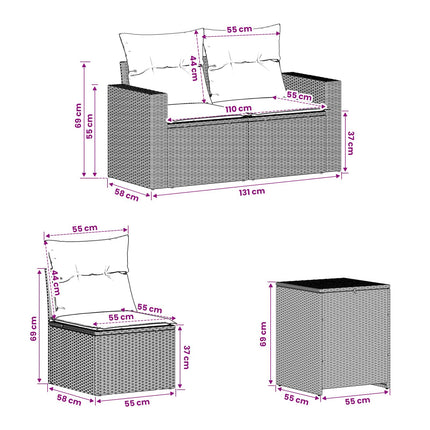 Soffset 7 pcs Ljusgrå och mörkgrå Poly Rattan och stål