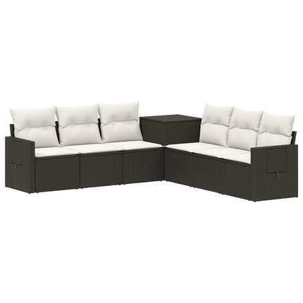 Soffset 7 pcs Svart och krämvit Poly Rattan och stål