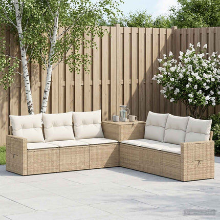 Soffset 7 st Beige och krämvit Poly Rattan och stål