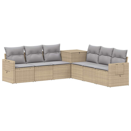 Soffset 7 st Beige och Ljusgrå Poly Rattan och stål