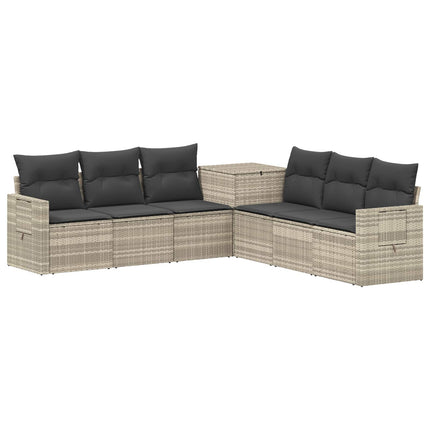 Soffset 7 pcs Ljusgrå och mörkgrå Poly Rattan och stål