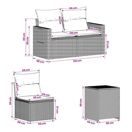 Soffset 7 pcs Ljusgrå och mörkgrå Poly Rattan och stål