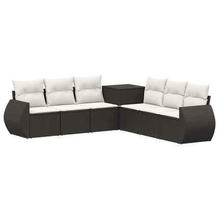 Soffset 7 pcs Svart och krämvit Poly Rattan och stål