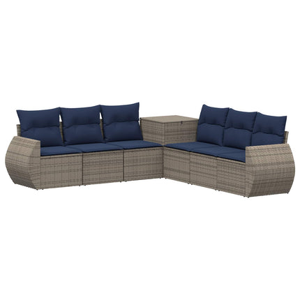 Soffset 7 pcs Grå och Marinblå Poly Rattan och stål