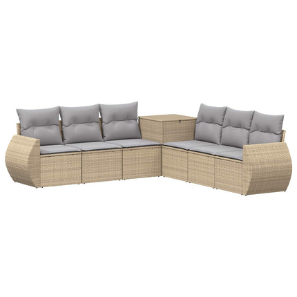 Soffset 7 pcs Beige och Ljusgrå Poly Rattan och stål