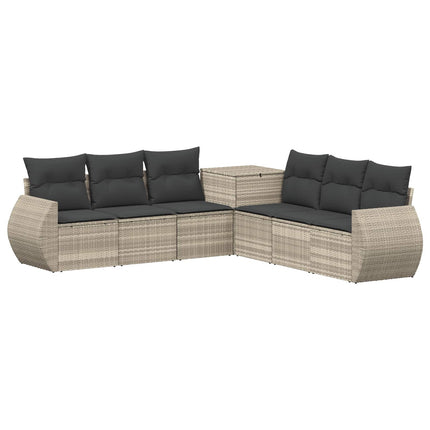 Soffset 7 pcs Ljusgrå och mörkgrå Poly Rattan och stål