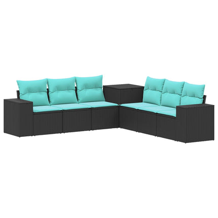 Soffset 7 pcs Svart och blå Poly Rattan och stål