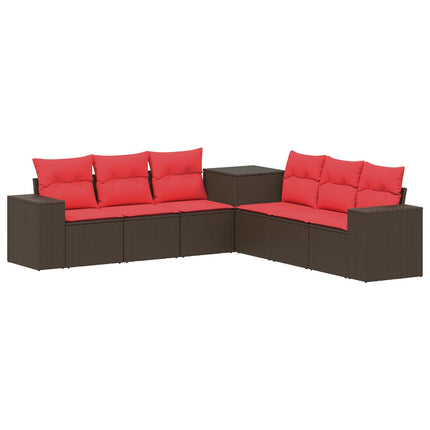 Soffset 7 pcs Brun och Röd Poly Rattan och stål