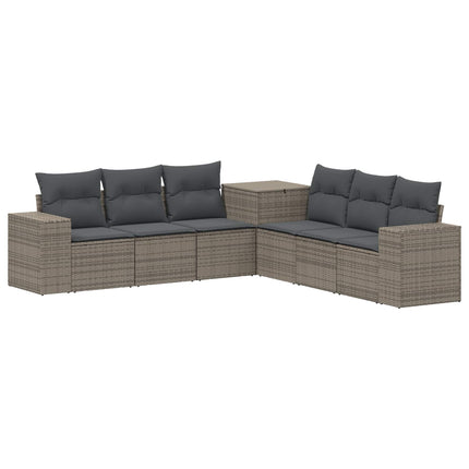 Soffset 7 pcs Grå och mörkgrå Poly Rattan och stål