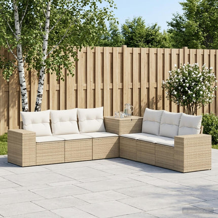 Soffset 7 st Beige och krämvit Poly Rattan och stål