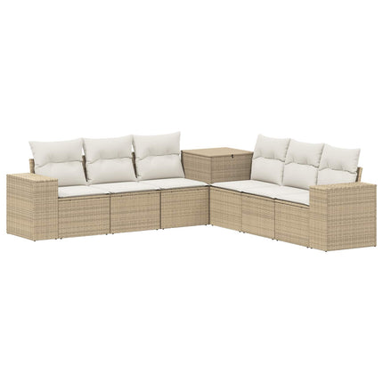 Soffset 7 st Beige och krämvit Poly Rattan och stål