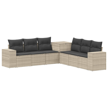 Soffset 7 pcs Ljusgrå och mörkgrå Poly Rattan och stål