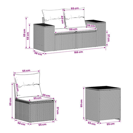 Soffset 7 pcs Ljusgrå och mörkgrå Poly Rattan och stål