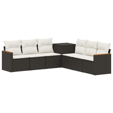 Soffset 7 pcs Svart och krämvit Poly Rattan och stål
