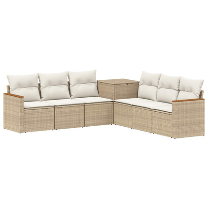 Soffset 7 st Beige och krämvit Poly Rattan och stål