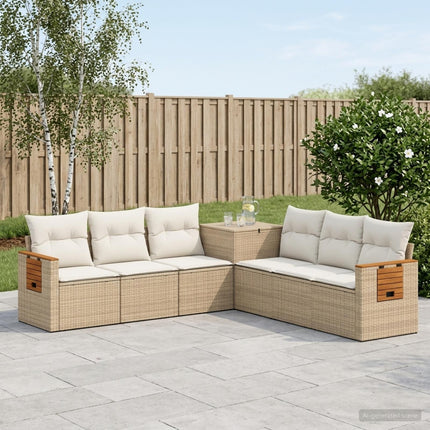 Soffset 7 st Beige och krämvit Poly Rattan och stål