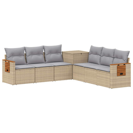 Soffset 7 pcs Beige och Ljusgrå Poly Rattan och stål