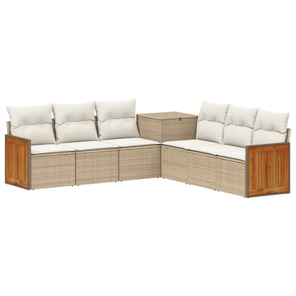 Soffset 7 st Beige och krämvit Poly Rattan och stål