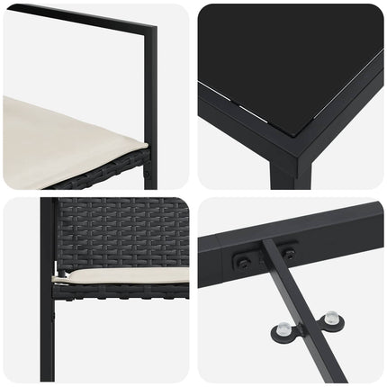 Trädgårdsmöbelset med kudde 5 pcs Svart och kräm konstrotting