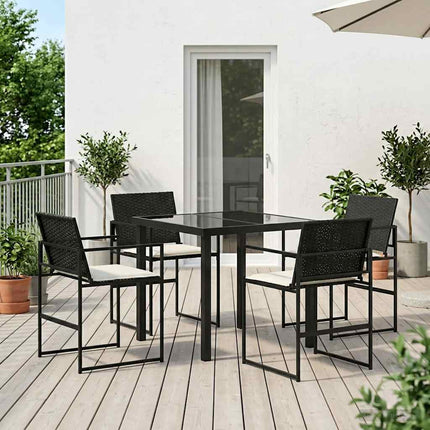 Trädgårdsmöbelset med kudde 5 pcs Svart och kräm konstrotting