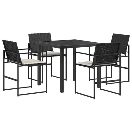 Trädgårdsmöbelset med kudde 5 pcs Svart och kräm konstrotting