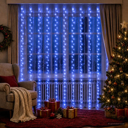 Ljusridå 300 LED-lampor Blå 300 x 300 cm
