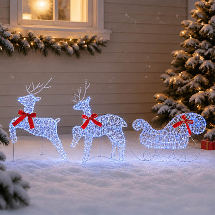 Julren med släde 3 st 60 LED-lampor Blå 150 x 19 x 65 cm