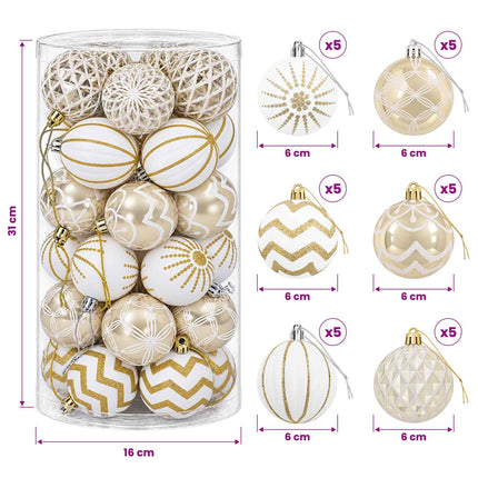Julbollset 30 st Guld och vit Dia. 6 cm Plast