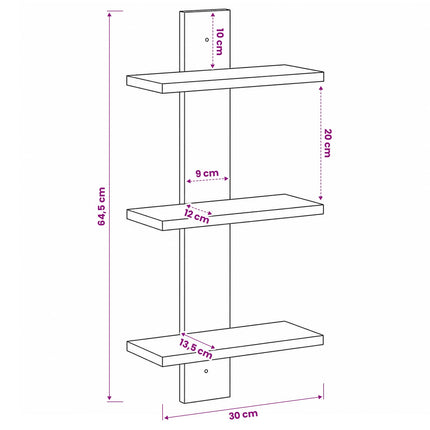 Vägghylla Svart ek 30 x 13,5 x 64,5 cm Konstruerat trä