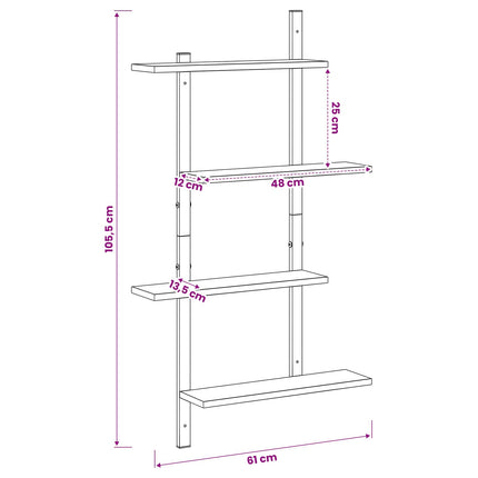 Vägghylla Svart ek 61 x 13.5 x 105.5 cm Konstruerat trä