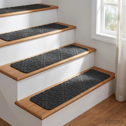 Trappmattor 15 st 76 x 20 cm Mörkgrå Polyester Rektangulär
