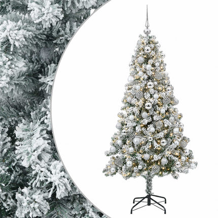 Konstgjord julgran med kulor 180 cm 300 LED-lampor Varmvit